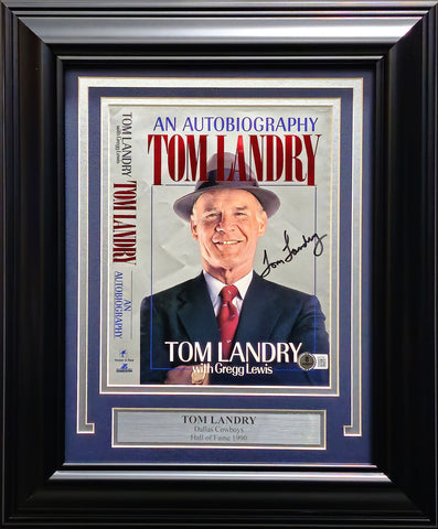 Tom Laundry Autographed Framed 8x9 Book Cover Dallas Cowboys Beckett QR #BM37783