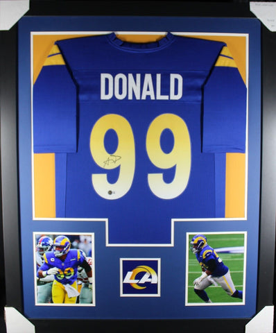 AARON DONALD (Rams blue TOWER) Signed Autographed Framed Jersey Beckett