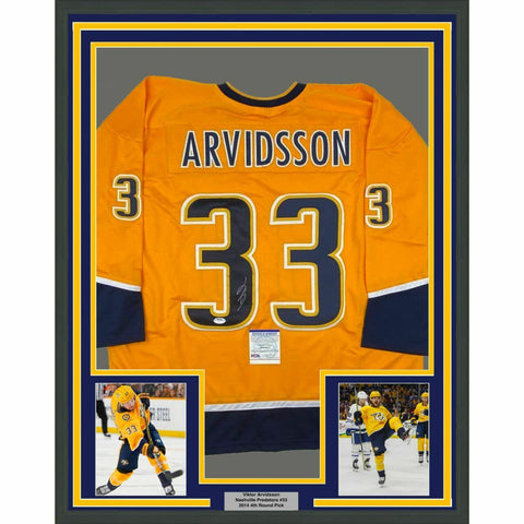 FRAMED Autographed/Signed VIKTOR ARVIDSSON 33x42 Nashville Yellow Jersey PSA COA