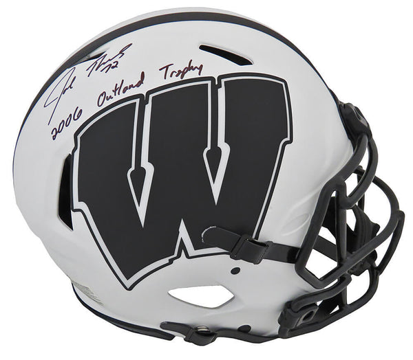 Joe Thomas Signed Wisconsin LUNAR Riddell Auth Helmet w/2006 Outland - (SS COA)