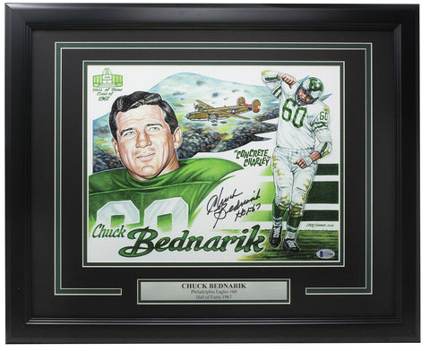 Chuck Bednarik Signed Framed 11x14 Philadelphia Eagles Photo Collage HOF 67 BAS