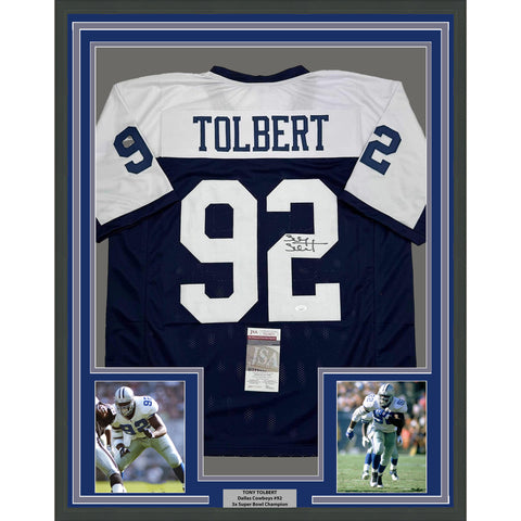 Framed Autographed/Signed Tony Tolbert 35x39 Dallas TG Football Jersey JSA COA