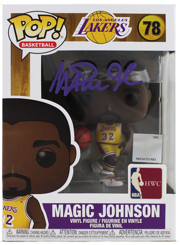 Lakers Magic Johnson Signed NBA HWC #78 Funko Pop Vinyl Figure w/ Purple Sig BAS