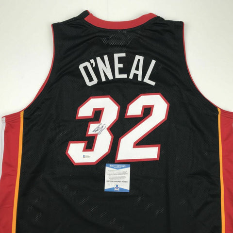 Autographed/Signed SHAQUILLE SHAQ O'NEAL Miami Black Jersey Beckett BAS COA Auto