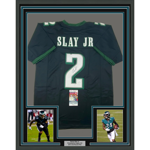 Framed Autographed/Signed Darius Slay Jr. 33x42 #2 Phila Black Jersey JSA COA