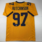 Autographed/Signed Aidan Hutchinson Michigan Yellow College Jersey Beckett COA