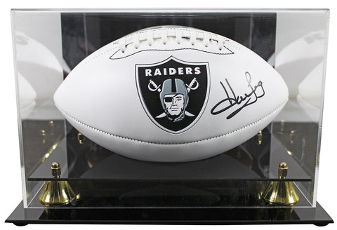 Raiders Howie Long Signed Franklin White Panel Logo Football W/ Case BAS Witness