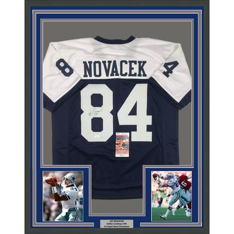 FRAMED Autographed/Signed JAY NOVACEK 33x42 Dallas Thanksgiving Jersey JSA COA