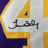 Autographed/Signed James Worthy Los Angeles LA Purple Basketball Jersey JSA COA