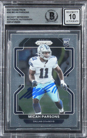 Cowboys Micah Parsons Signed 2021 Panini Prizm #382 Rookie Card Auto 10 BAS Slab