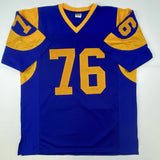 Autographed/Signed ORLANDO PACE HOF 16 St. Louis Blue Football Jersey JSA COA