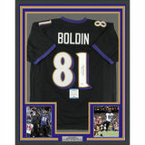 FRAMED Autographed/Signed ANQUAN BOLDIN 33x42 Baltimore Black Jersey Beckett COA