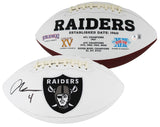 Raiders Aidan O'Connell Signed White Panel Logo Football W/ Case BAS Witnessed