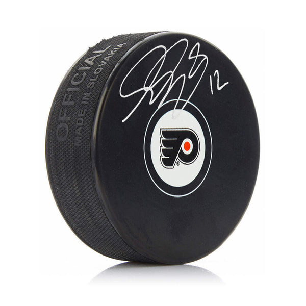 Simon Gagne Philadelphia Flyers Autographed Signed Hockey Logo Puck JSA PSA