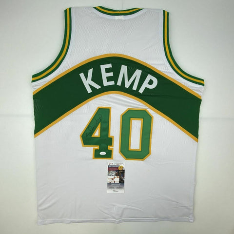 Autographed/Signed SHAWN KEMP Seattle White Basketball Jersey JSA COA Auto