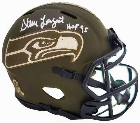 STEVE LARGENT AUTOGRAPHED SEAHAWKS CAMO SALUTE TO SERVICE MINI HELMET MCS 210465