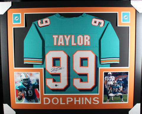 JASON TAYLOR (Dolphins teal SKYLINE) Signed Autographed Framed Jersey Beckett