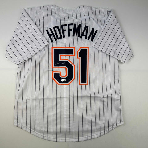 Autographed/Signed Trevor Hoffman San Diego Pinstripe Jersey Beckett BAS COA