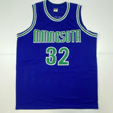 Autographed/Signed Christian Laettner Minnesota Blue Basketball Jersey PSA COA