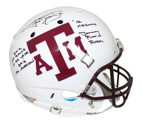 Johnny Manziel Signed Texas A&M Aggies White Replica Helmet 4 Insc BAS 26766