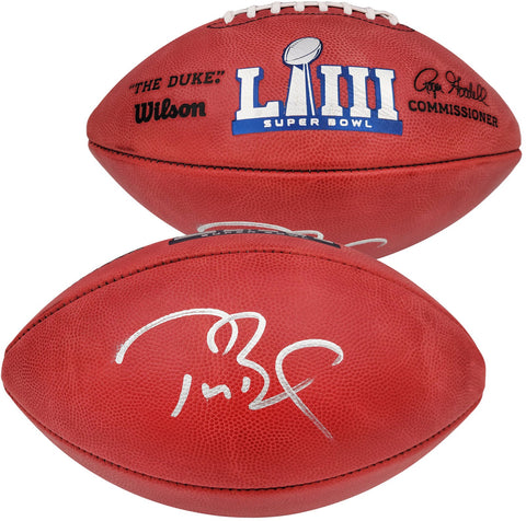 TOM BRADY AUTOGRAPHED NFL SB LIII LOGO FOOTBALL BUCCANEERS FANATICS 202347