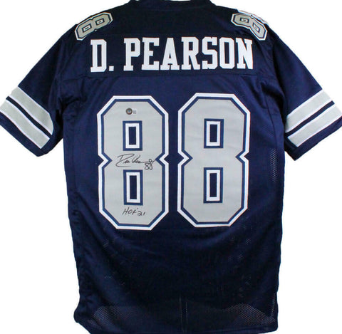 Drew Pearson Autographed Blue Pro Style Jersey w/ HOF- Beckett W Hologram *Black