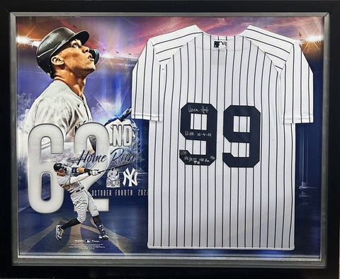 Aaron Judge Signed Game Jersey Framed 62 HR Record Yankees /99 Auto Fanatics Mlb