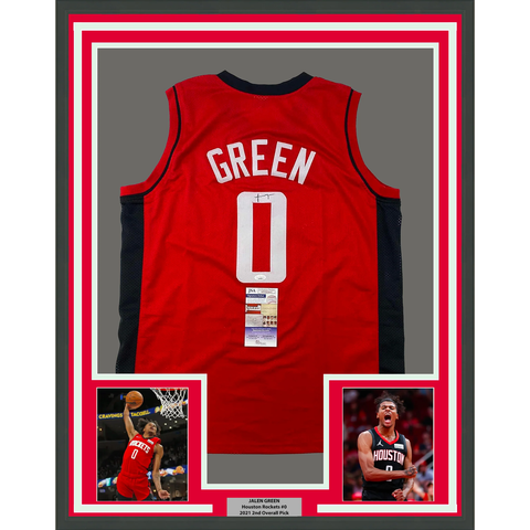 Framed Autographed/Signed Jalen Green 33x42 Houston Red Jersey JSA COA