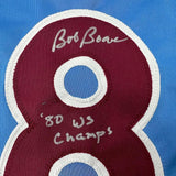 Framed Autographed/Signed Bob Boone 33x42 80 WS Champs Retro Blue Jersey JSA COA