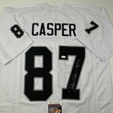 Autographed/Signed Dave Casper HOF 02 Oakland Las Vegas White Jersey JSA COA