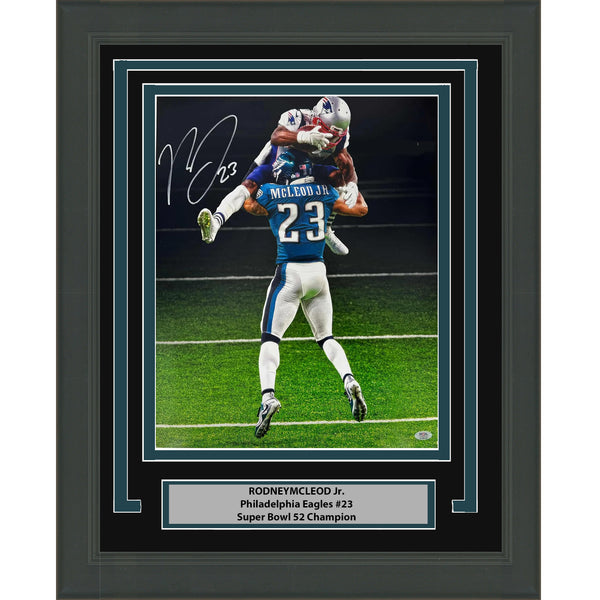 Framed Autographed/Signed Rodney McLeod Jr. SB LII 52 Hit 16x20 Photo PSA COA