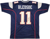 NEW ENGLAND PATRIOTS DREW BLEDSOE AUTOGRAPHED BLUE JERSEY BECKETT WITNESS 230043