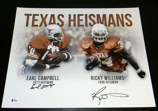 EARL CAMPBELL RICKY WILLIAMS SIGNED TEXAS LONGHORNS HEISMAN 16x20 PHOTO BECKETT