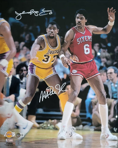 Julius Erving & Magic Johnson Signed 76ers Lakers 16x20 Photo Beckett Witnessed