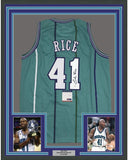 Framed Autographed/Signed Glen Rice 35x39 Charlotte Teal Jersey PSA/DNA COA