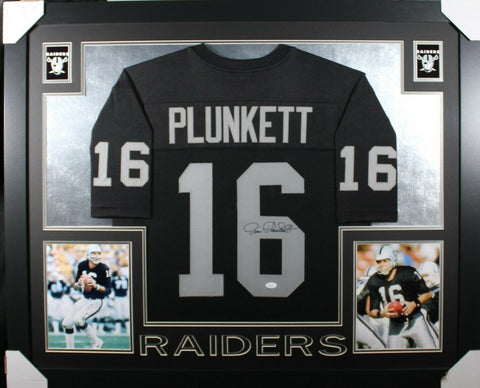 JIM PLUNKETT (Raiders black SKYLINE) Signed Autographed Framed Jersey JSA