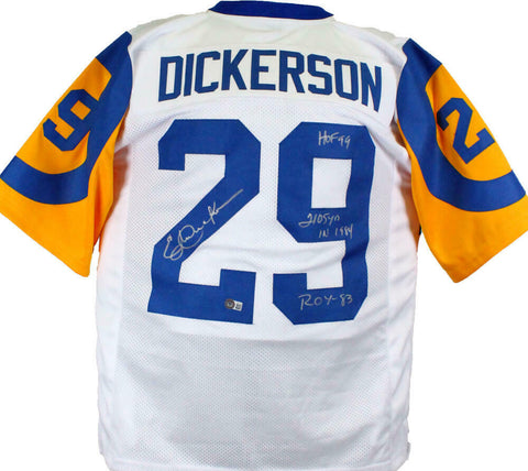 Eric Dickerson Autographed White Pro Style Jersey w/3 Insc.-Beckett W Hologram