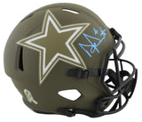 Cowboys Dak Prescott Signed Salute To Service Full Size Speed Rep Helmet BAS Wit