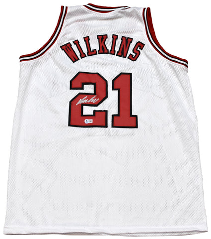 DOMINIQUE WILKINS SIGNED GEORGIA BULLDOGS #21 WHITE BASKETBALL JERSEY BECKETT