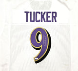 BALTIMORE RAVENS JUSTIN TUCKER AUTOGRAPHED SIGNED WHITE JERSEY JSA STOCK #232738