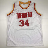 Autographed/Signed Hakeem Olajuwon Houston White Basketball Jersey BAS COA