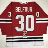 Autographed/Signed Ed Belfour Chicago Red Hockey Jersey JSA COA