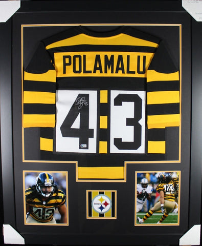 TROY POLAMALU (Steelers bumblebee TOWER) Signed Autograph Framed Jersey Beckett