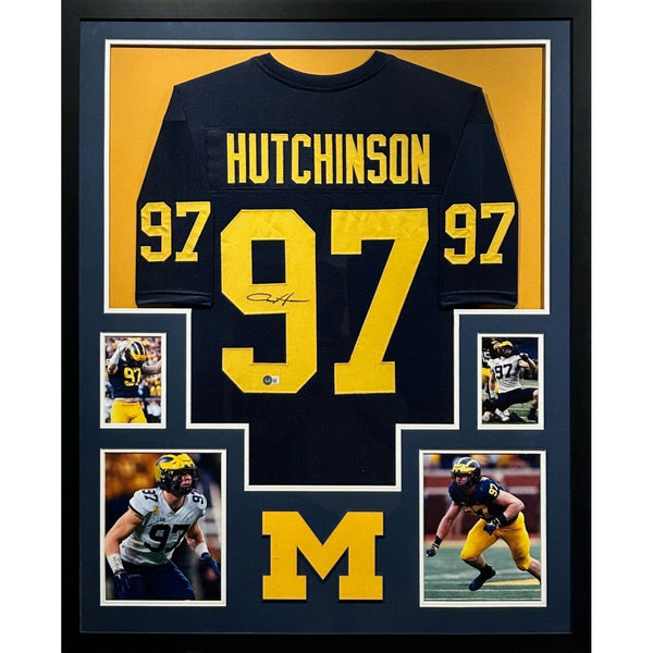 Aidan Hutchinson Autographed Signed Framed Michigan HW Jersey BECKETT