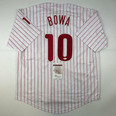 Autographed/Signed Larry Bowa 1980 WS Philadelphia Pinstripe Jersey JSA COA