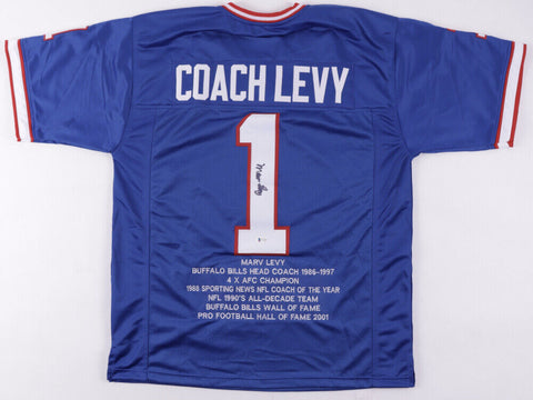 Marv Levy Signed Bills Career Highlight Stat Jersey (Beckett) Buffalo Head Coach