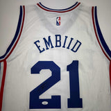 Autographed/Signed Joel Embiid Philadelphia White Basketball Jersey JSA COA/LOA