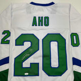 Autographed/Signed Sebastian Aho Hartford White Retro Hockey Jersey JSA COA