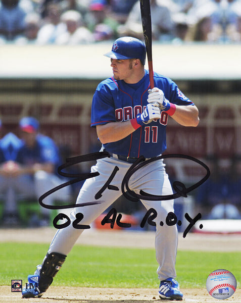 Eric Hinske Signed Toronto Blue Jays 8x10 Photo w/02 AL ROY (Black Ink) (SS COA)