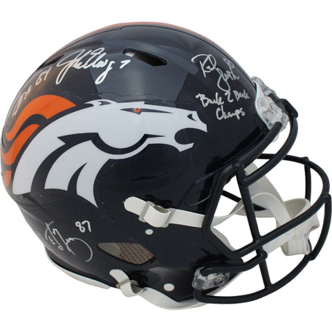 John Elway Shannon Sharpe Ed McCaffrey Rod Smith Signed Pro Helmet BAS 45444